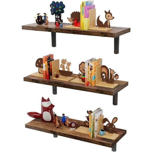 Farmhouse Floating Shelves Wood Wall Mounted Storage Rack Rustic Shelf Home - Picture 9 of 12